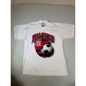 Brazline Flamengo futbol soccer t shirt vintage medium Brazil autograph Leandro